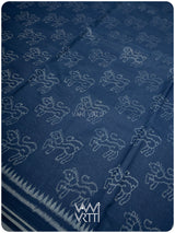 Indigo Blue Singha Lion Natural Dyed Cotton Ikat Saree