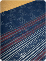Indigo Blue Singha Lion Natural Dyed Cotton Ikat Saree