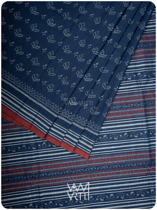 Indigo Tea Leaf Natural Dyed Cotton Ikat Saree