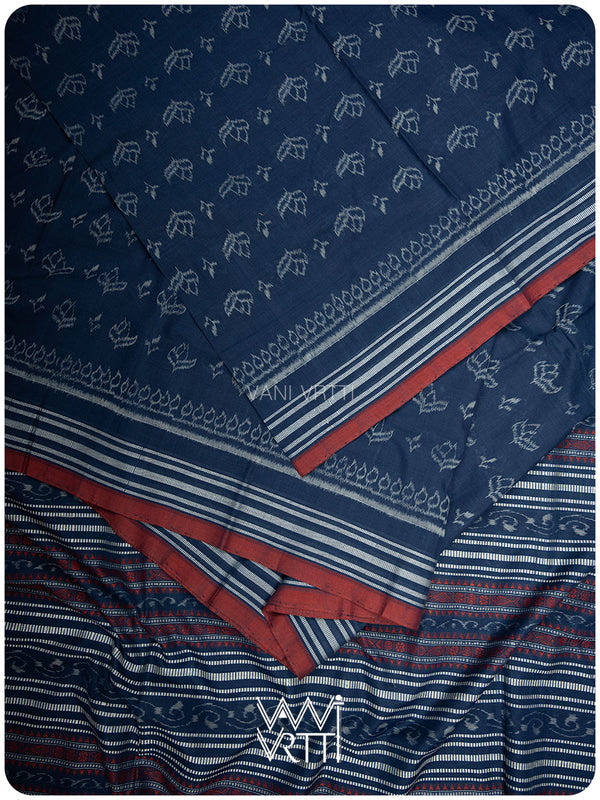 Indigo Tea Leaf Natural Dyed Cotton Ikat Saree