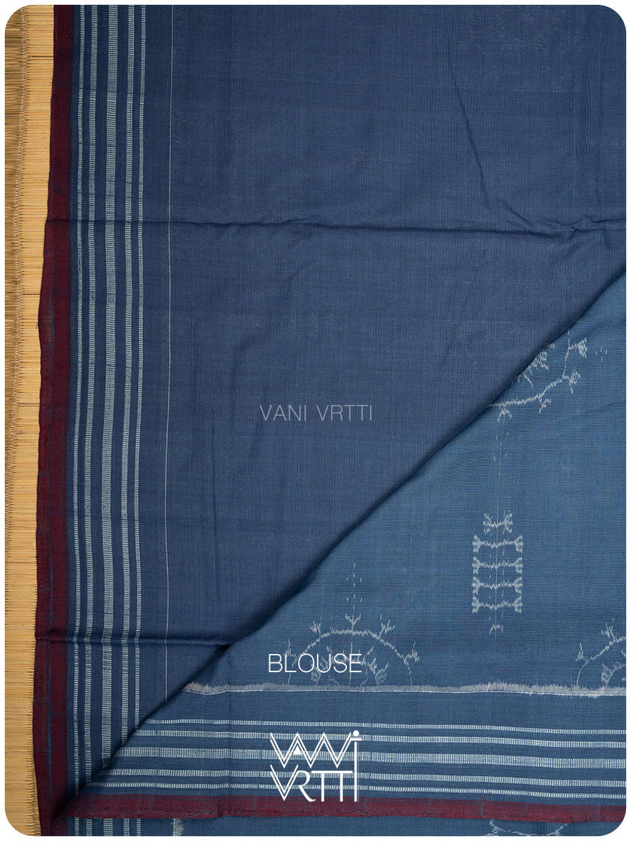 Light Indigo Gondhana Chakra Natural Dyed Cotton Ikat Saree