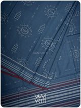 Light Indigo Gondhana Chakra Natural Dyed Cotton Ikat Saree