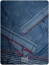 Light Indigo Gondhana Chakra Natural Dyed Cotton Ikat Saree