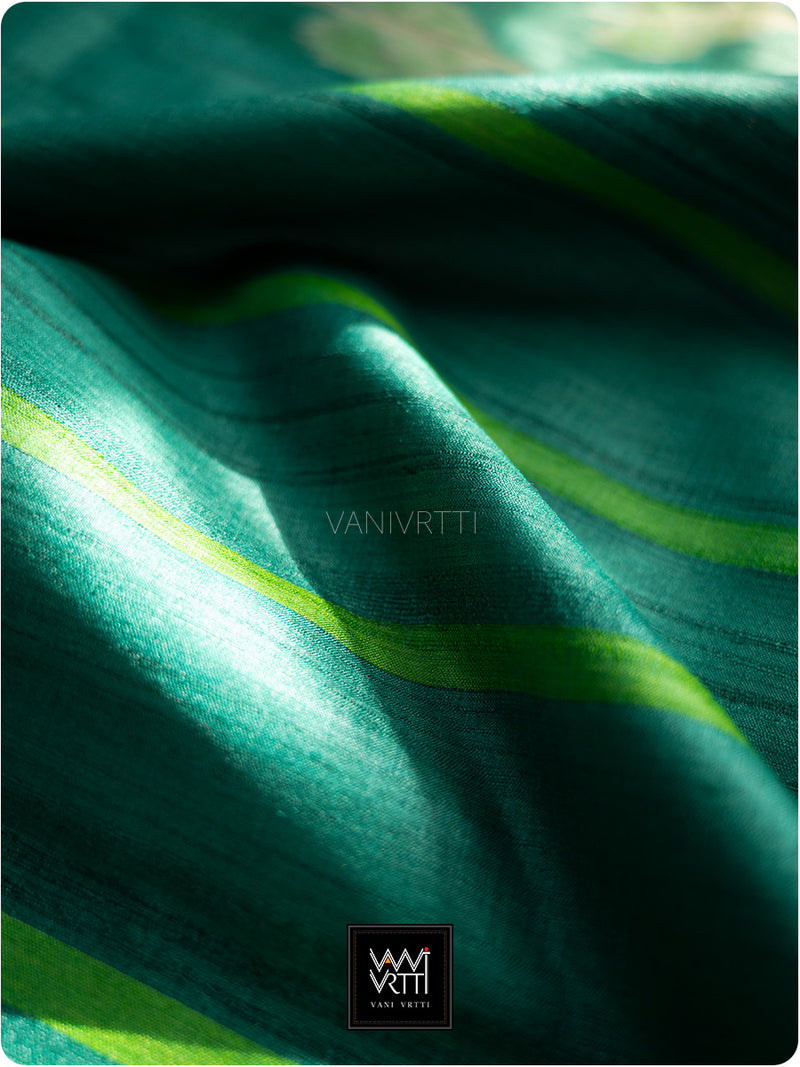 Emerald Green Peepal Ikat Khadi Tussar Silk Saree