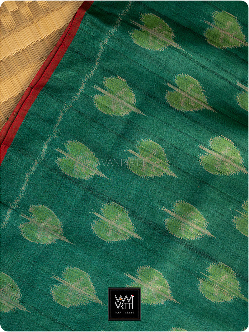 Emerald Green Peepal Ikat Khadi Tussar Silk Saree