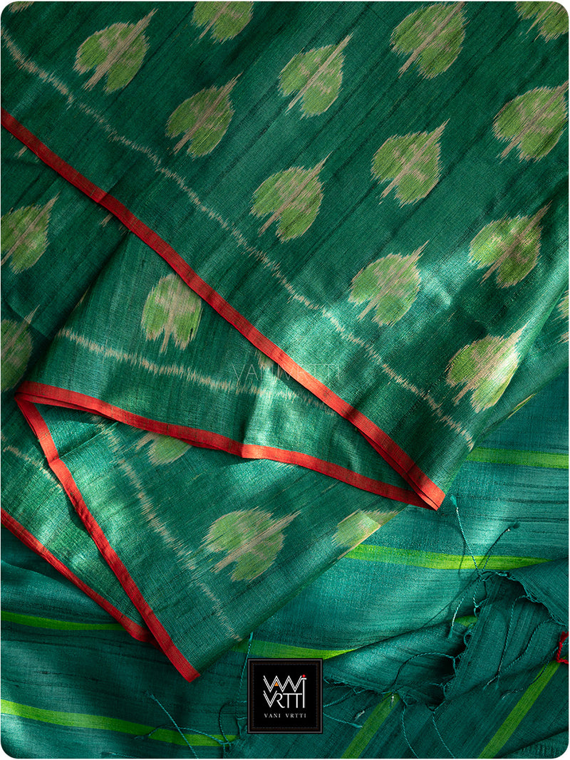 Emerald Green Peepal Ikat Khadi Tussar Silk Saree