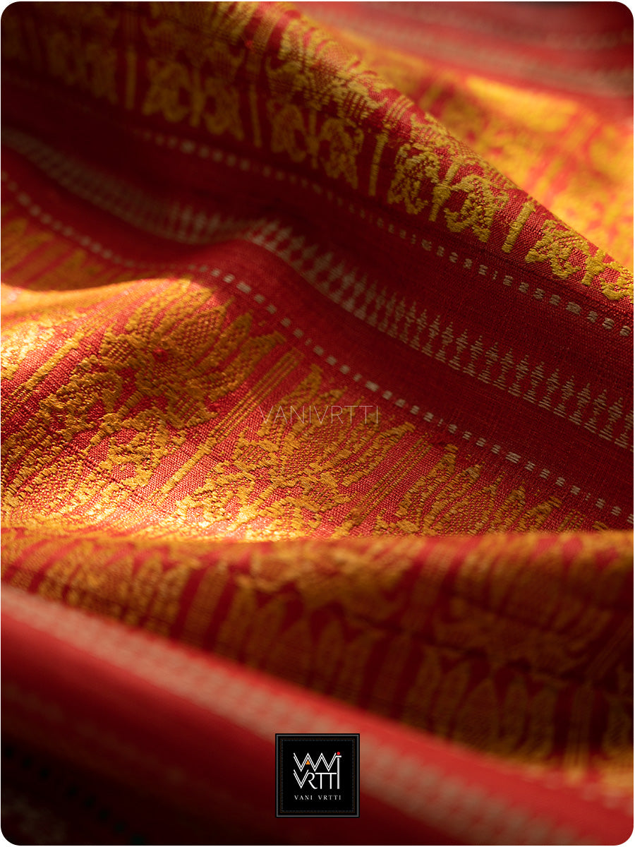 Black Red Orange Ganga Jamuna Ananta Handspun Tussar Silk Saree