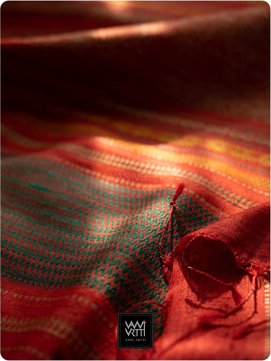 Black Red Orange Ganga Jamuna Ananta Handspun Tussar Silk Saree