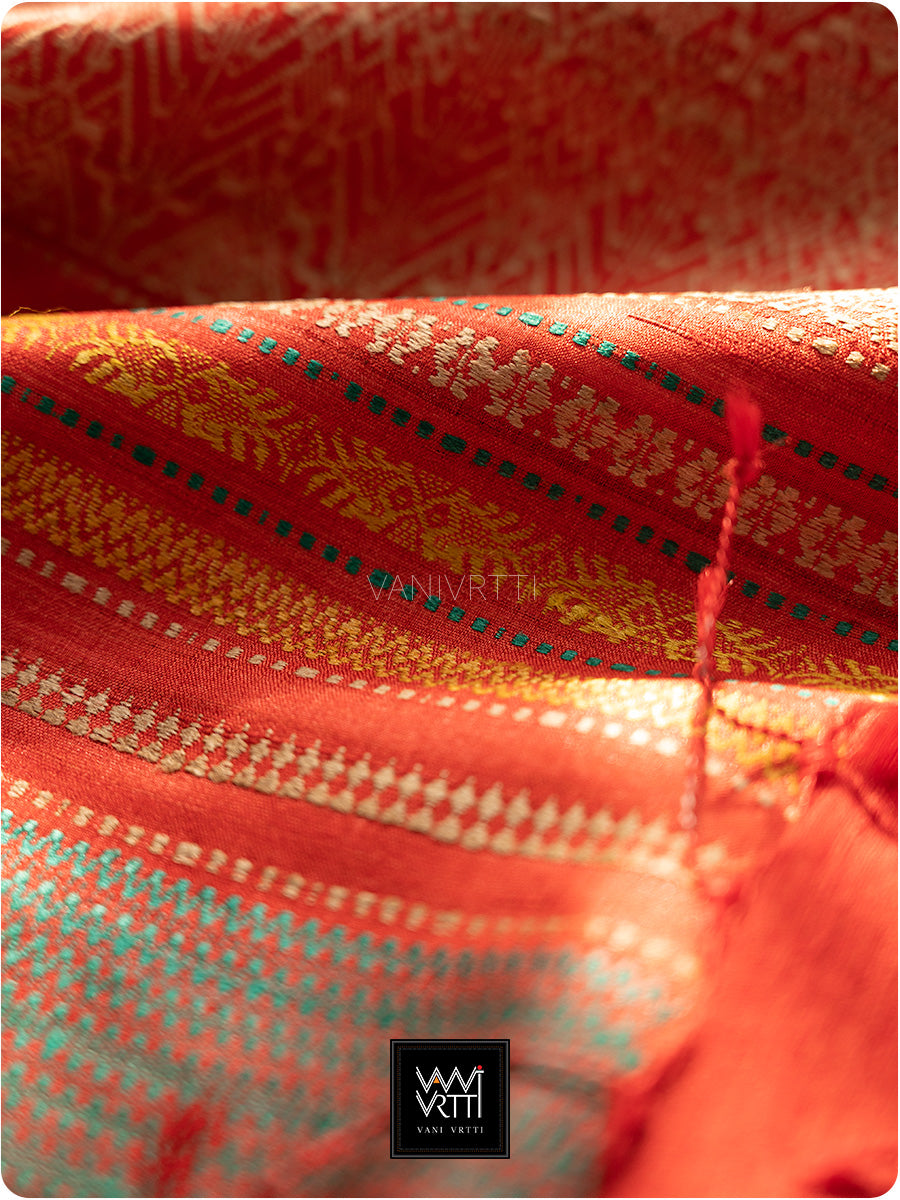 Black Red Orange Ganga Jamuna Ananta Handspun Tussar Silk Saree