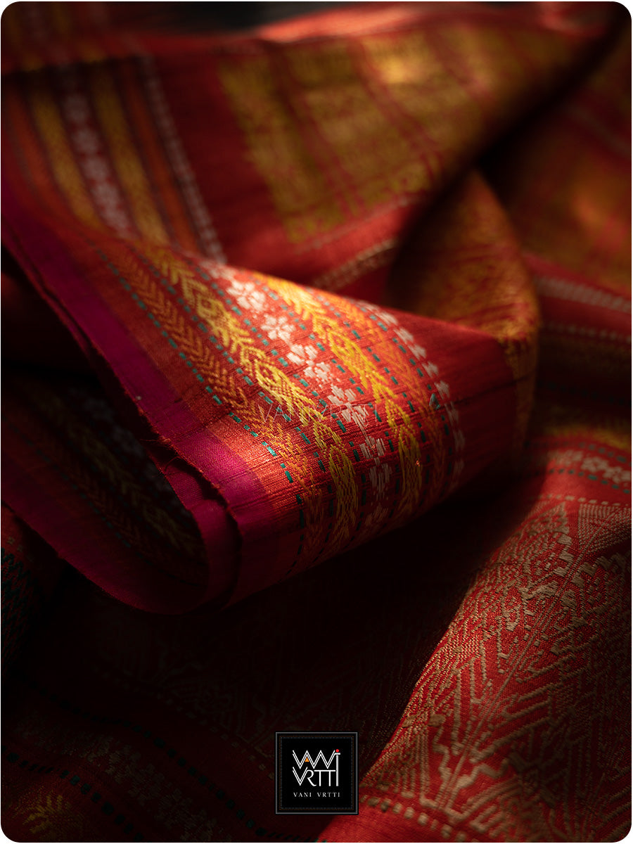 Black Red Orange Ganga Jamuna Ananta Handspun Tussar Silk Saree