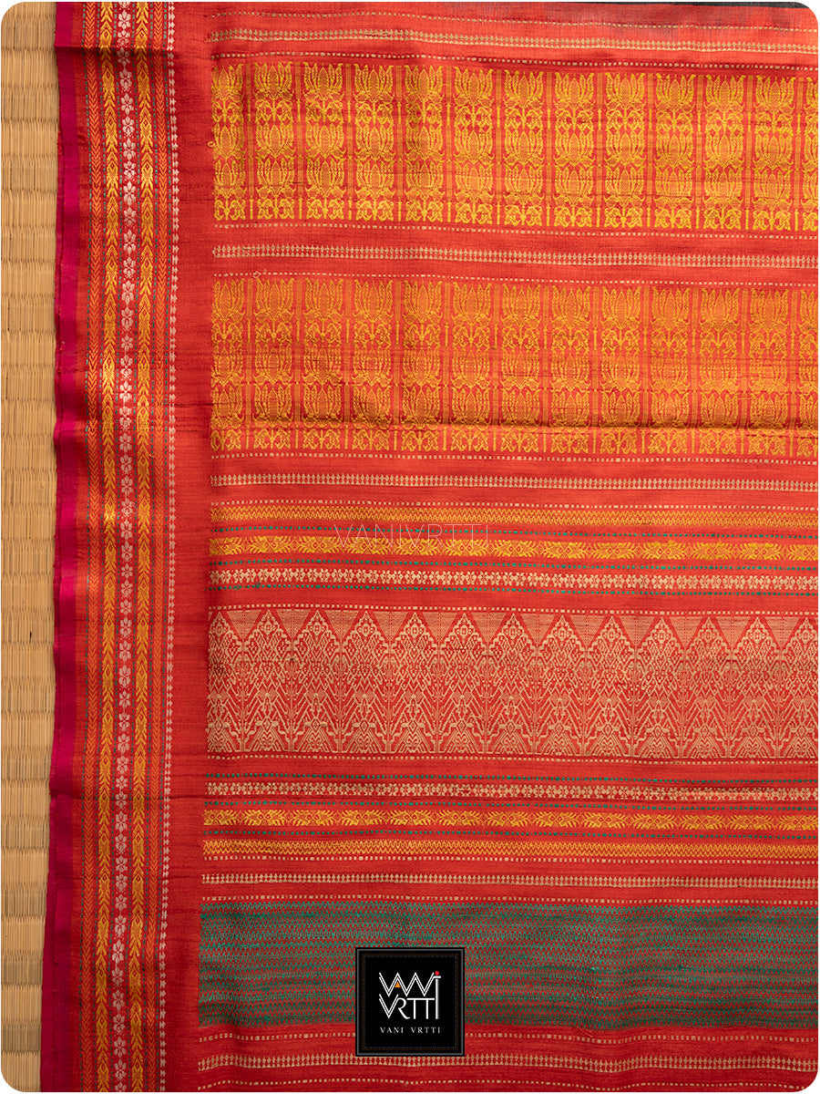 Black Red Orange Ganga Jamuna Ananta Handspun Tussar Silk Saree