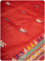 Tomato Red Magenta Veena Pani Lata Master Weave Exclusive Handspun Tussar Silk Saree
