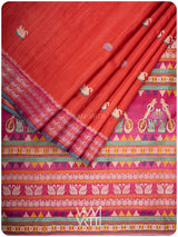 Tomato Red Magenta Veena Pani Lata Master Weave Exclusive Handspun Tussar Silk Saree
