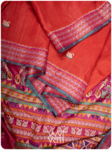 Tomato Red Magenta Veena Pani Lata Master Weave Exclusive Handspun Tussar Silk Saree