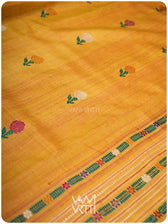 Mustard Yellow Pink Red Ganga Jamuna Marigold Wild Garden Master Weave Exclusive Handspun Tussar Silk Saree