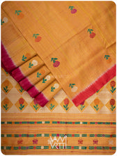 Mustard Yellow Pink Red Ganga Jamuna Marigold Wild Garden Master Weave Exclusive Handspun Tussar Silk Saree