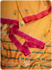 Mustard Yellow Pink Red Ganga Jamuna Marigold Wild Garden Master Weave Exclusive Handspun Tussar Silk Saree