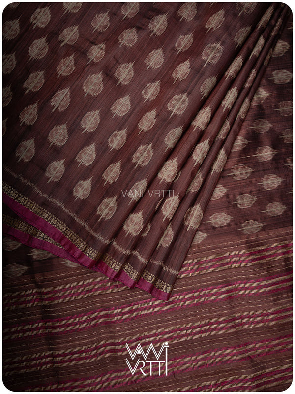 Coffee Brown Peepal Ikat Handspun Tussar Silk Saree