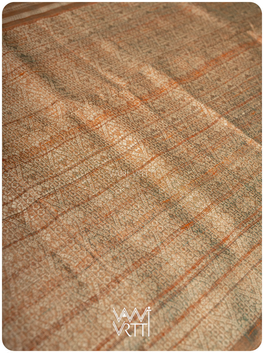 Rust Orange Madhumalati Handspun Tussar Silk Saree