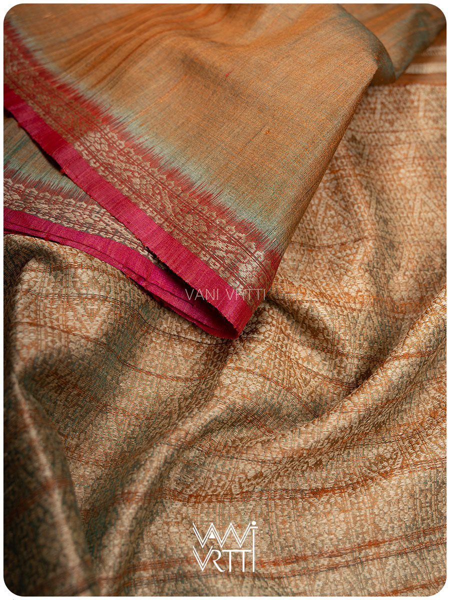 Rust Orange Madhumalati Handspun Tussar Silk Saree