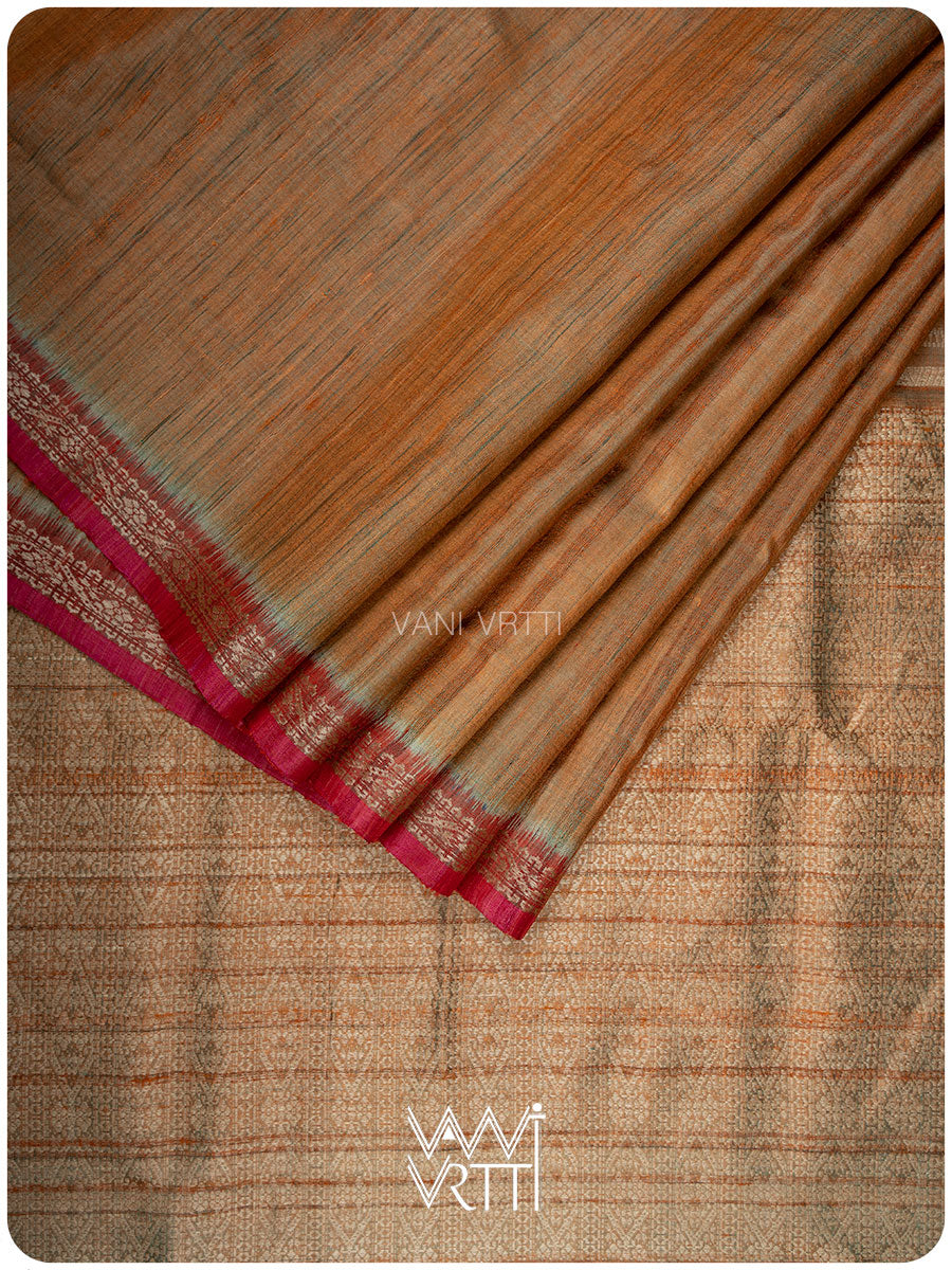 Rust Orange Madhumalati Handspun Tussar Silk Saree