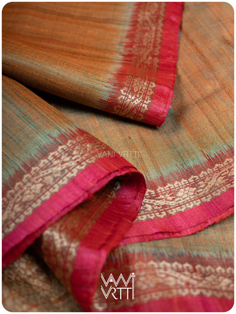 Rust Orange Madhumalati Handspun Tussar Silk Saree