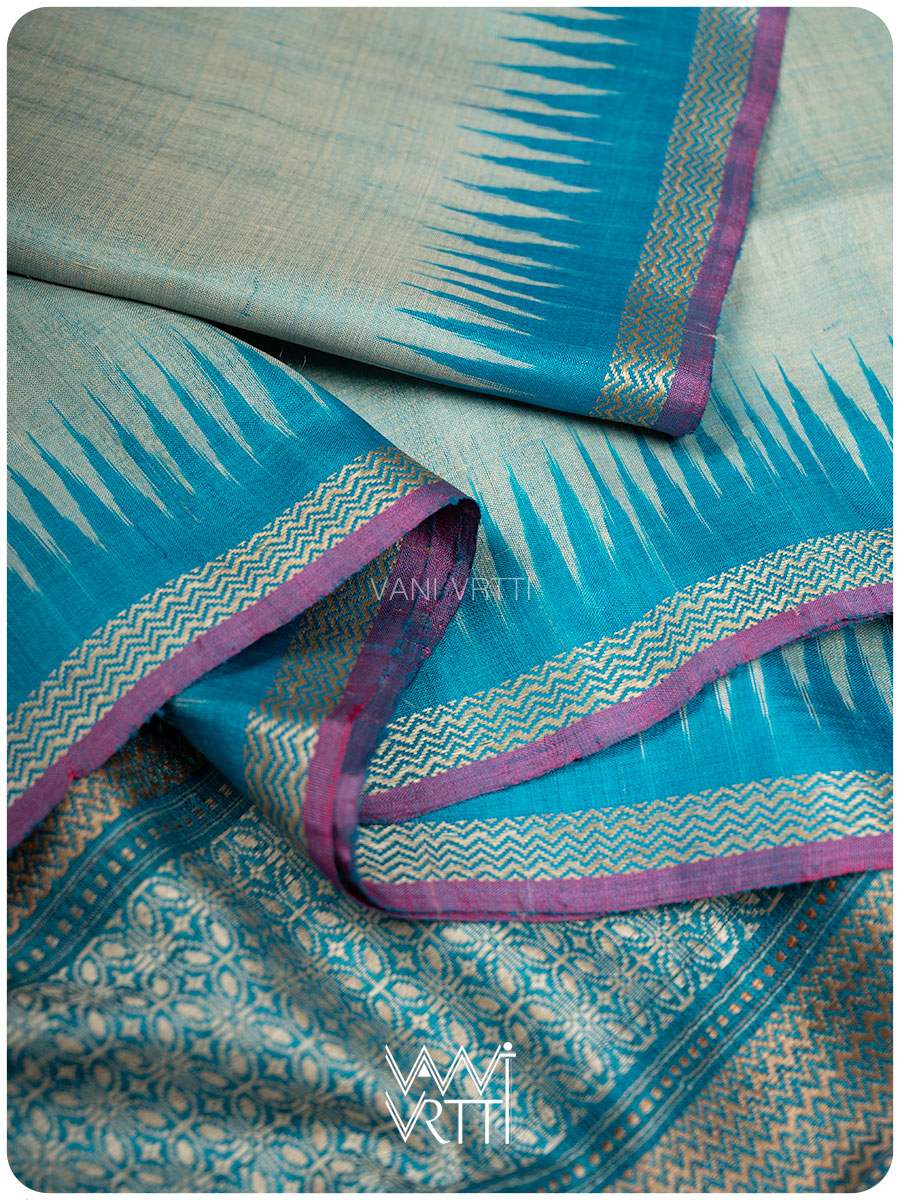 Ash Grey Firozi Nabh Handspun Tussar Silk Saree