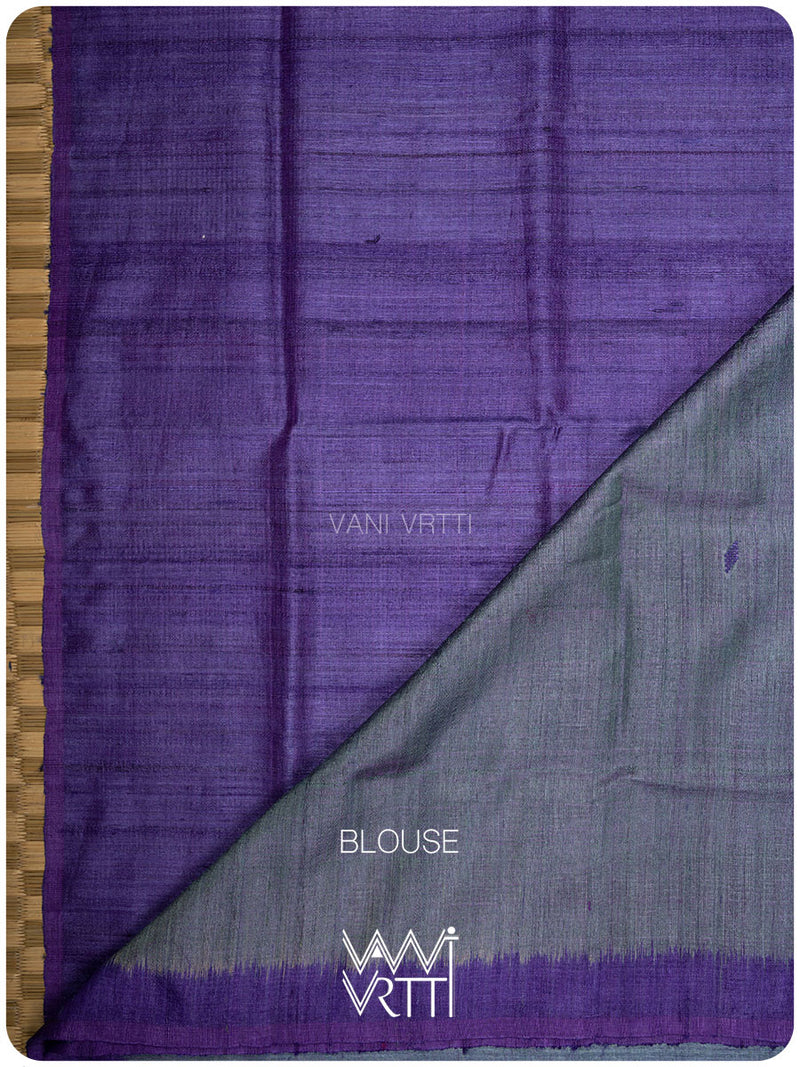 Ash Blue Violet Bristi Handspun Tussar Silk Saree
