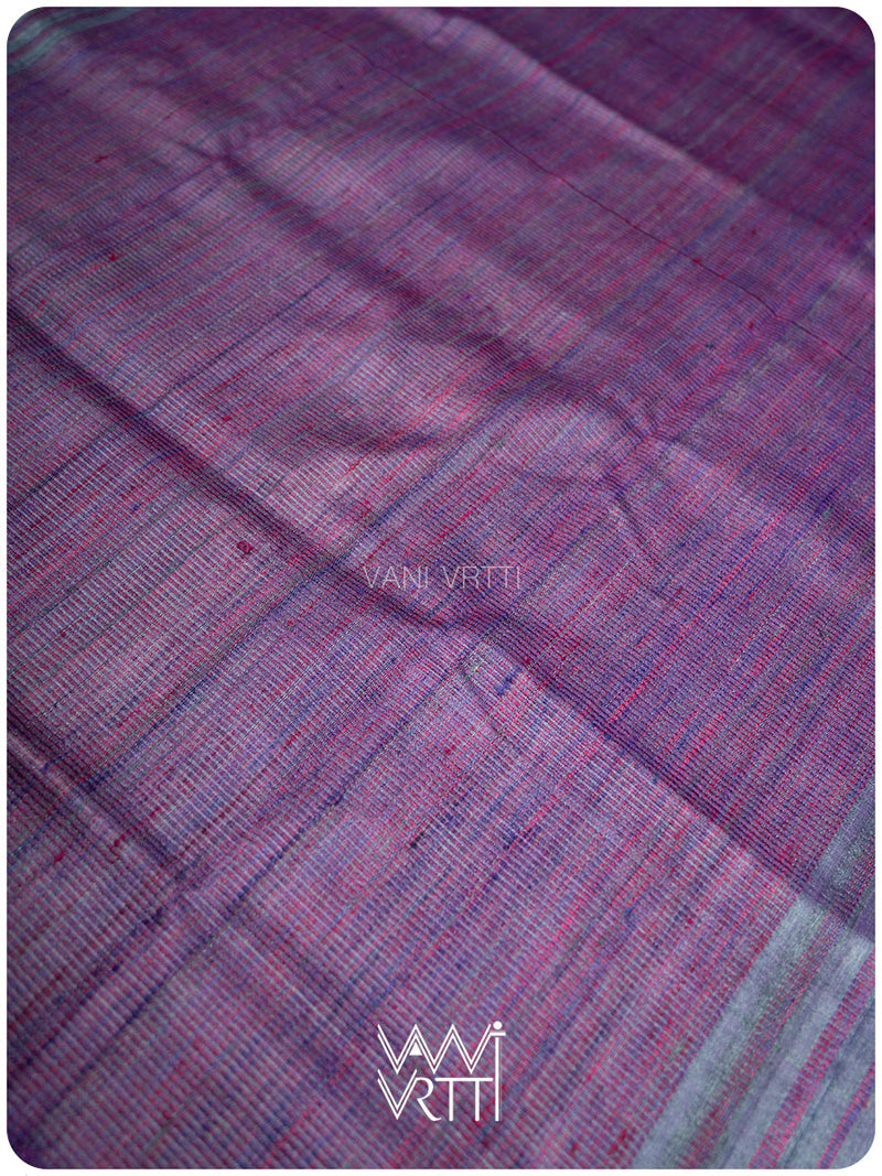 Ash Blue Violet Bristi Handspun Tussar Silk Saree