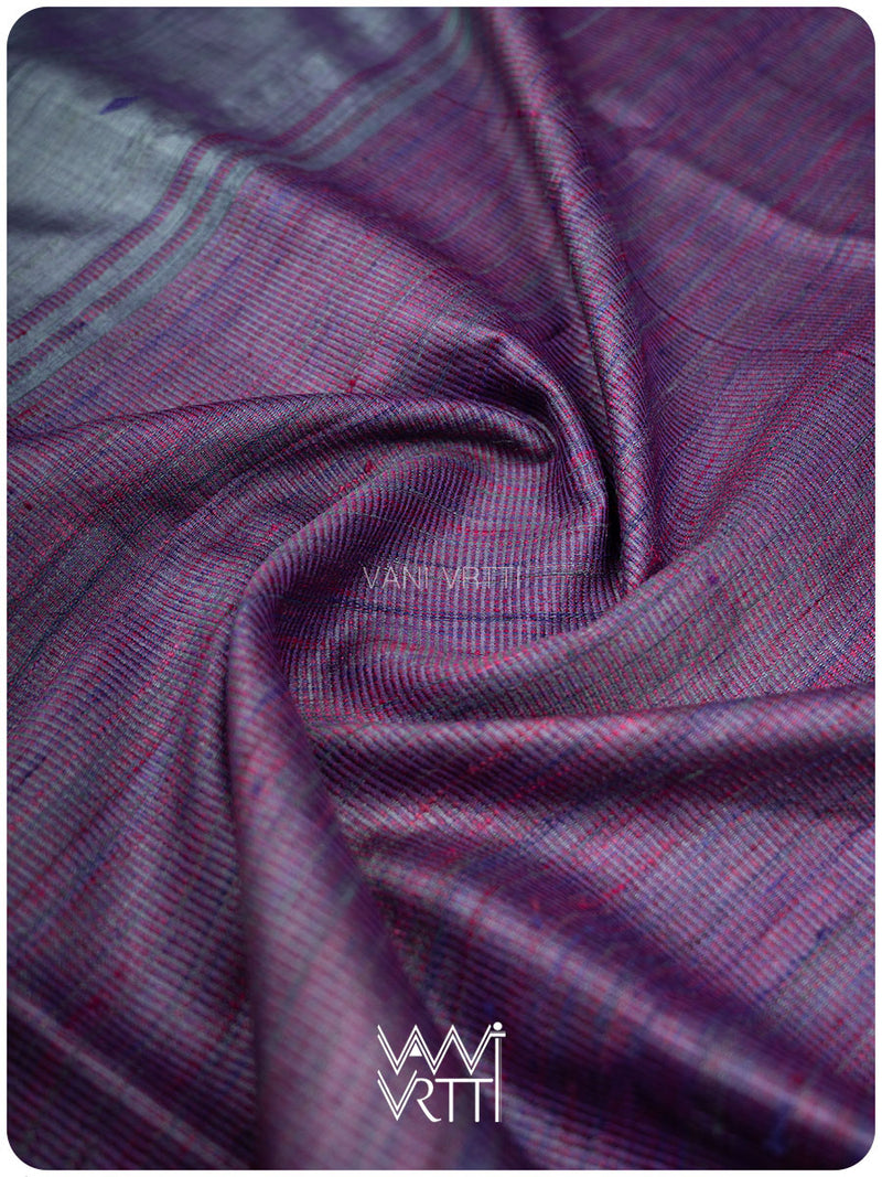 Ash Blue Violet Bristi Handspun Tussar Silk Saree