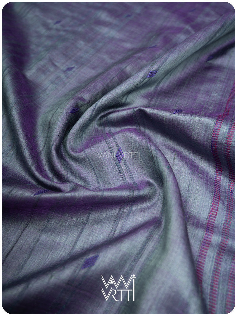 Ash Blue Violet Bristi Handspun Tussar Silk Saree