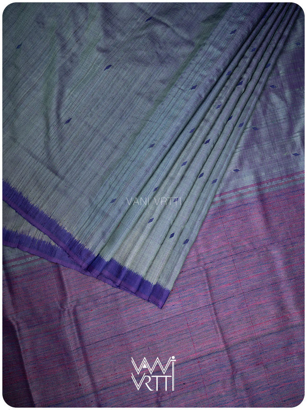 Ash Blue Violet Bristi Handspun Tussar Silk Saree
