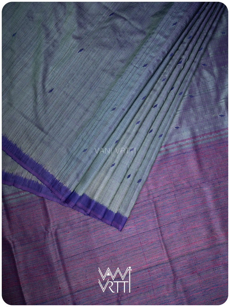 Ash Blue Violet Bristi Handspun Tussar Silk Saree