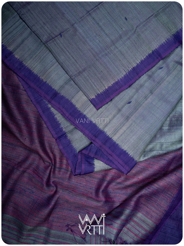 Ash Blue Violet Bristi Handspun Tussar Silk Saree