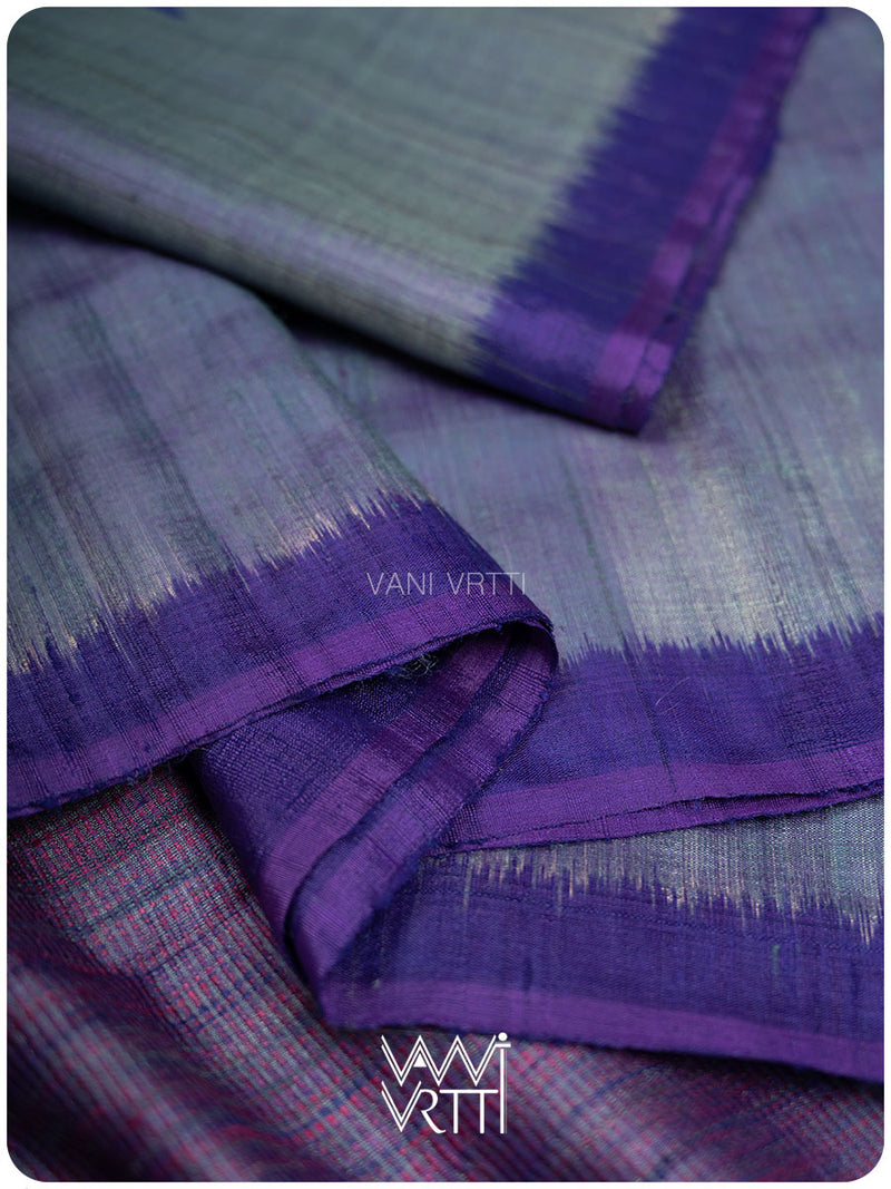 Ash Blue Violet Bristi Handspun Tussar Silk Saree