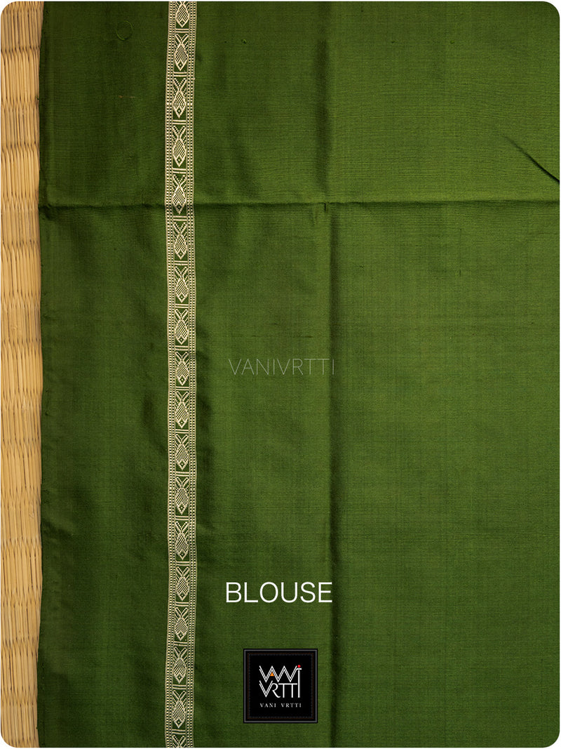 Mehendi Green Saktapar Bandha Double Ikat Master Weave Sambalpuri Mulberry Silk Saree