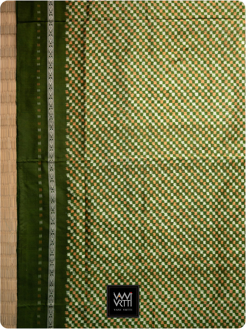 Mehendi Green Saktapar Bandha Double Ikat Master Weave Sambalpuri Mulberry Silk Saree