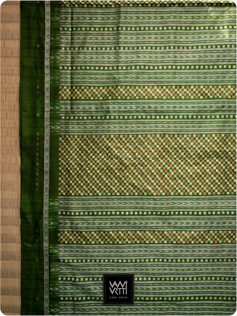 Mehendi Green Saktapar Bandha Double Ikat Master Weave Sambalpuri Mulberry Silk Saree