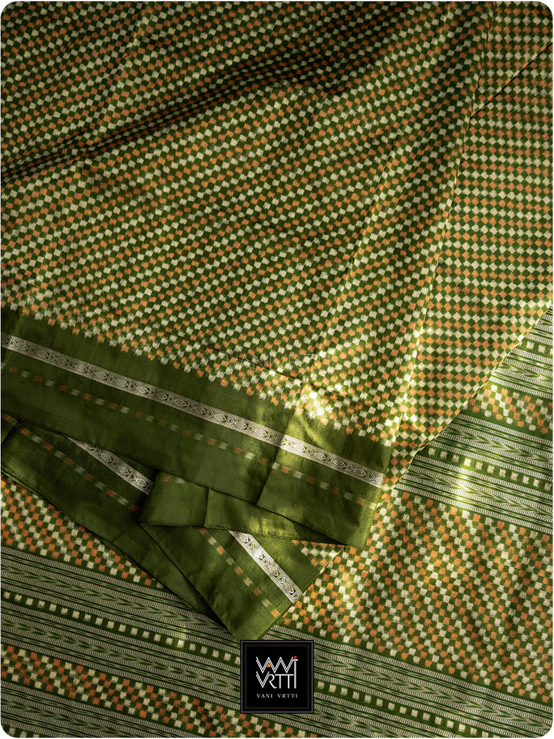 Mehendi Green Saktapar Bandha Double Ikat Master Weave Sambalpuri Mulberry Silk Saree