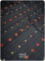 Slate Black Brahma Kamal Master Weave Exclusive Handspun Tussar Silk Saree