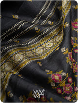 Slate Black Brahma Kamal Master Weave Exclusive Handspun Tussar Silk Saree