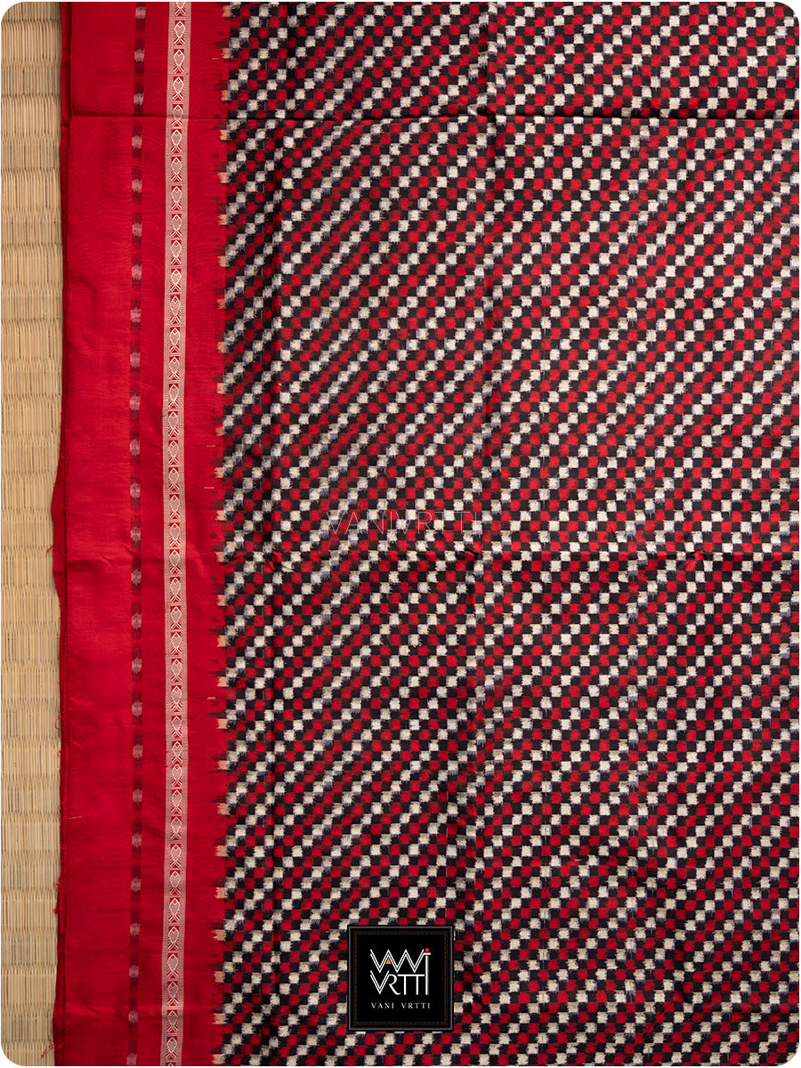 Black Red Saktapar Bandha Double Ikat Master Weave Sambalpuri Mulberry Silk Saree