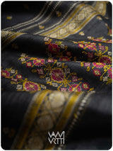 Slate Black Brahma Kamal Master Weave Exclusive Handspun Tussar Silk Saree