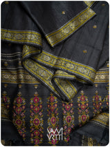 Slate Black Brahma Kamal Master Weave Exclusive Handspun Tussar Silk Saree