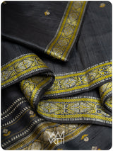 Slate Black Brahma Kamal Master Weave Exclusive Handspun Tussar Silk Saree