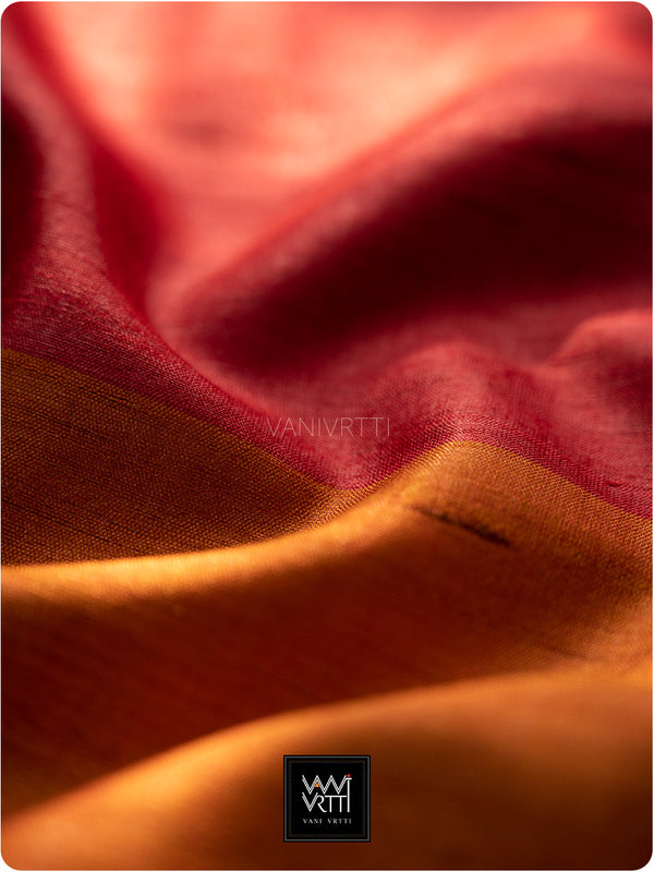 Red Mustard Orange Antara Ganga Jamuna Antara Handspun Tussar Silk Saree