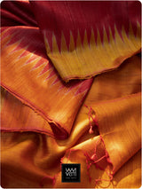 Red Mustard Orange Antara Ganga Jamuna Antara Handspun Tussar Silk Saree
