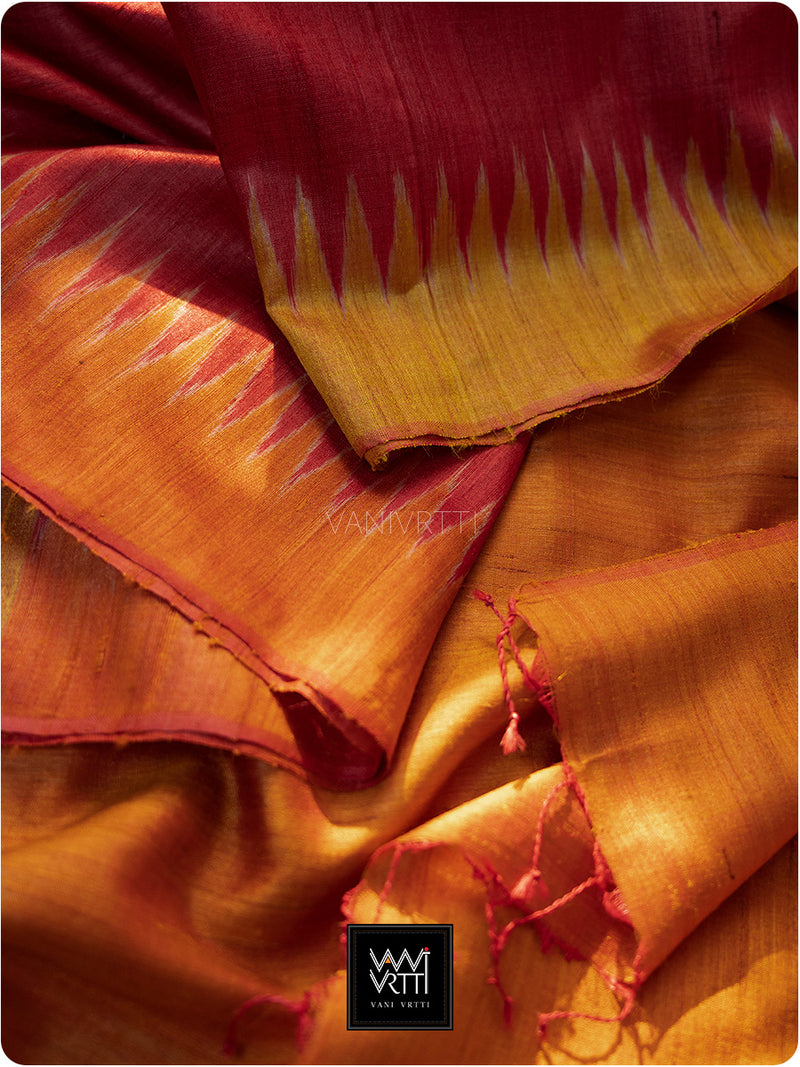 Red Mustard Orange Antara Ganga Jamuna Antara Handspun Tussar Silk Saree