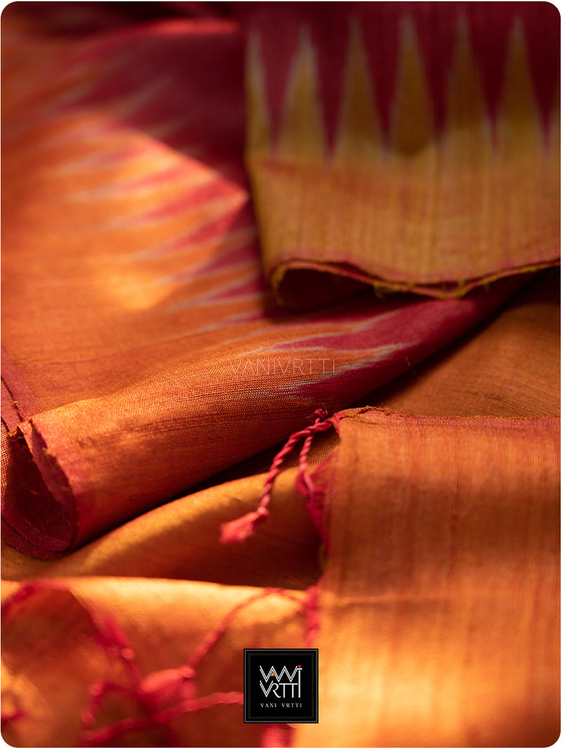Red Mustard Orange Antara Ganga Jamuna Antara Handspun Tussar Silk Saree