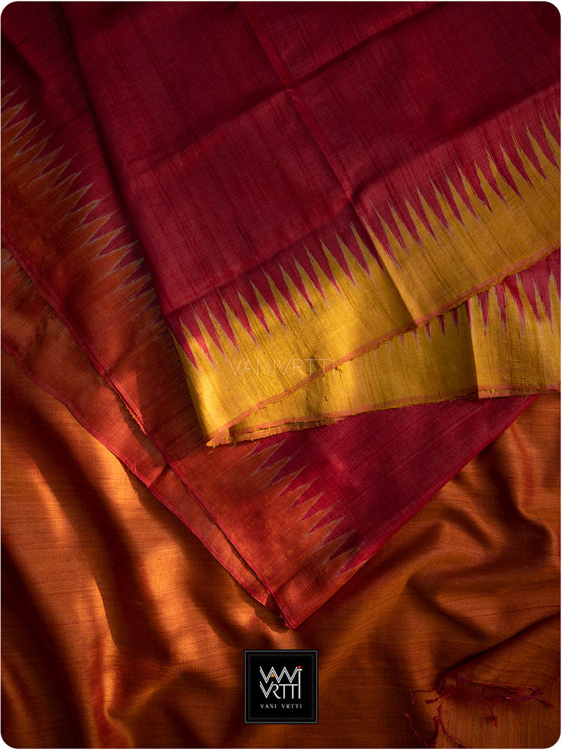Red Mustard Orange Antara Ganga Jamuna Antara Handspun Tussar Silk Saree
